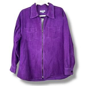 Vintage JL PLUM Y2K Royal Purple Corduroy Collar Zipper Cotton Shirt Jacket XL